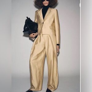 Zara Wide-Leg Pants in Light Gold